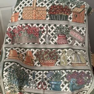 Vintage Goodwin Weaving Garden Scene Throw Blanket